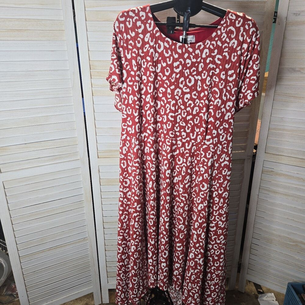 Robbie Bee Rust Red White Animal Print Maxi Dress 3X Mob Wife Y2K Glam Casual